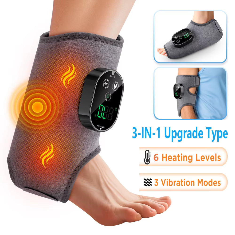 New Electric 3-In-1 Ankle Calf Foot Vibration Heated Massager 6 Level Hot Compress Massage Wrist Ankle Brace Leg Hand Foot Relax