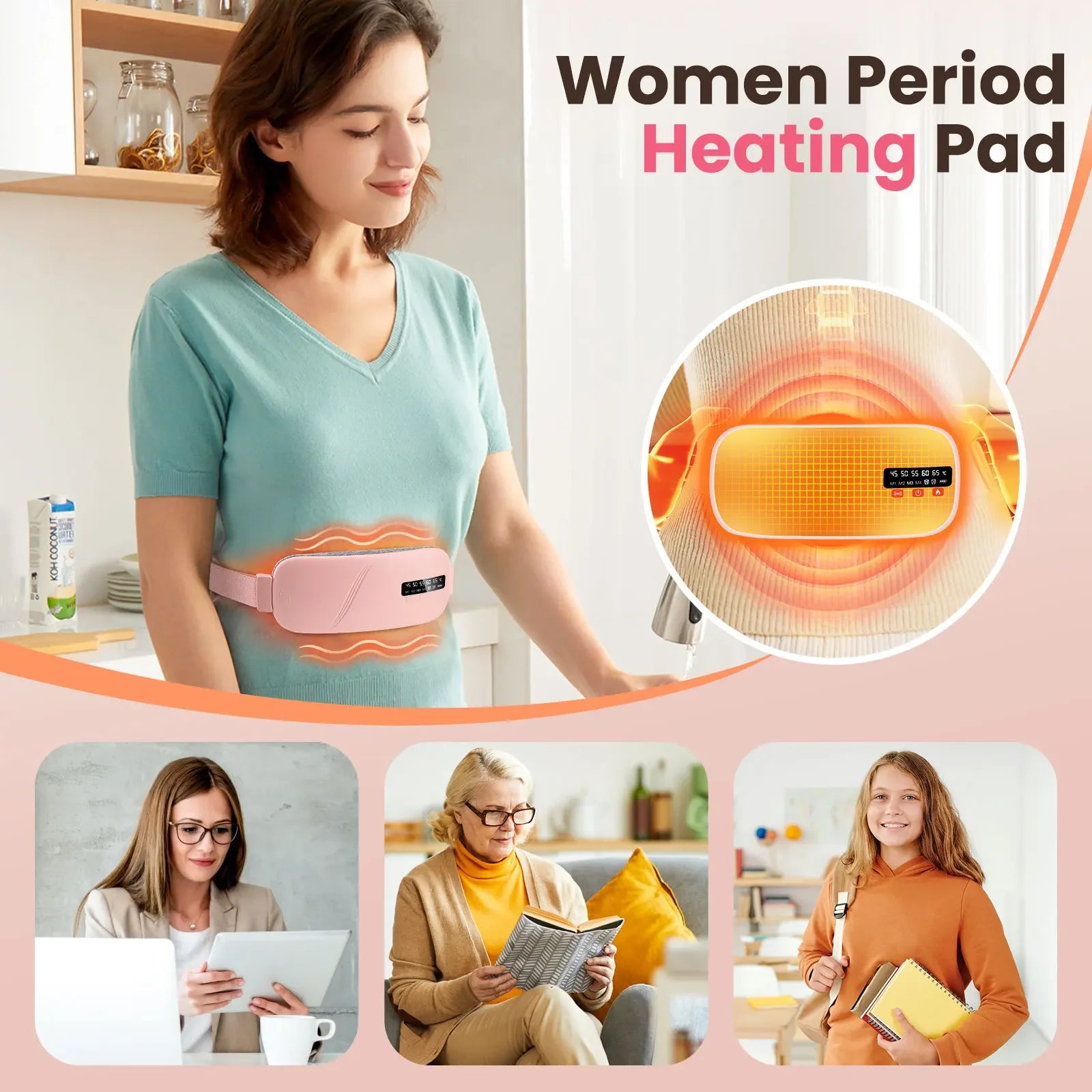 Women'S Intelligent Menstrual Heating Belt 5-Speed Heat 4-Speed Vibration Massage Womb Warmer Nuangongbao Period Relief Waist Ma