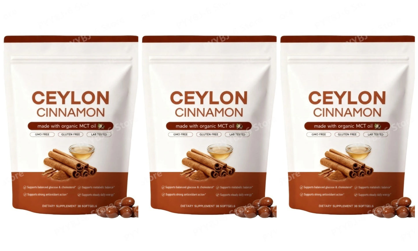 Ceylon Cinnamon Softgels with Organic MCT Oil, Supports Antioxidant Action and Digestive Wellness for Daily Energy - 30 Softgels