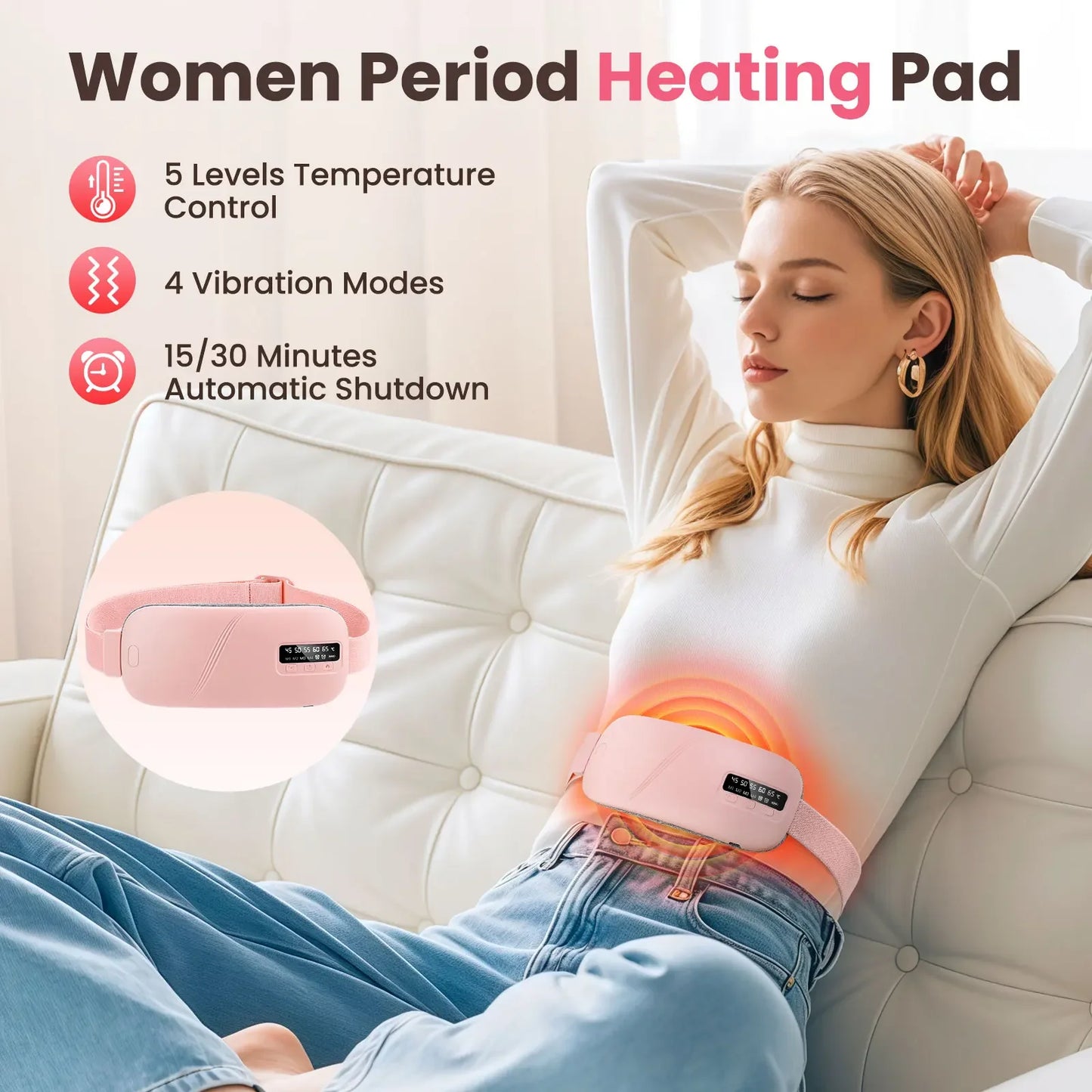 Women'S Intelligent Menstrual Heating Belt 5-Speed Heat 4-Speed Vibration Massage Womb Warmer Nuangongbao Period Relief Waist Ma