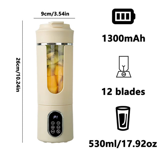 New 530Ml Portable Juicer Wireless USB Charging Crushed Ice Electric Juicing 12 Blade 4 Gears 7.4V Mini Fresh Juice Blender