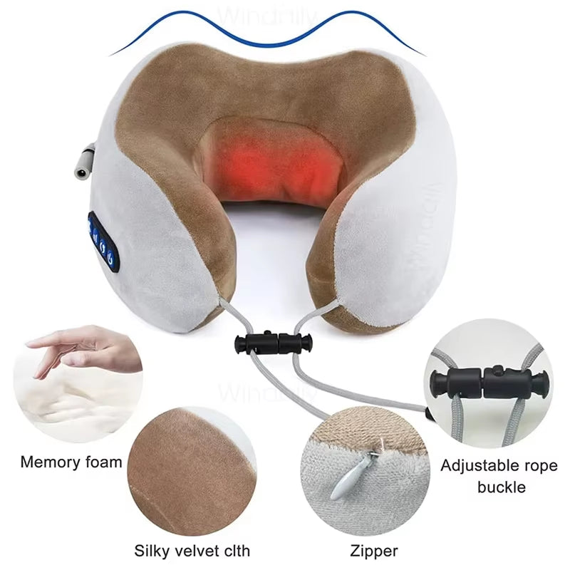 Electric Neck Massager with Heat Vibration 3D Kneading Shiatsu Massage U Shaped Pillow for Shoulder Cervical Pain Relief Fatigue