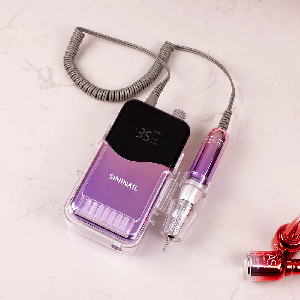 Professional Nail Drill Machine 35000RPM Portable Electric Nail File Rechargeable Manicure Machine Set Efile Bit Kit