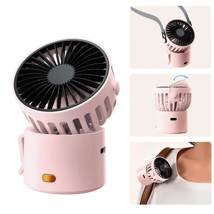 Mini Portable Rechargeable Fan 1000Mah Battery Type-C Neck Hanging Fan Desktop Clip on Clothing Waist Cooling Cold Air Fan