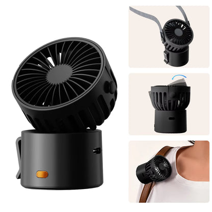 Mini Portable Rechargeable Fan 1000Mah Battery Type-C Neck Hanging Fan Desktop Clip on Clothing Waist Cooling Cold Air Fan