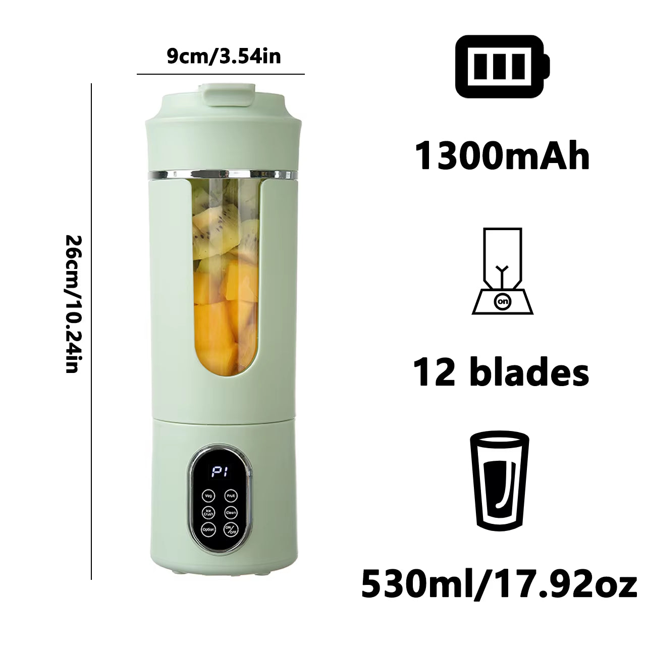 New 530Ml Portable Juicer Wireless USB Charging Crushed Ice Electric Juicing 12 Blade 4 Gears 7.4V Mini Fresh Juice Blender
