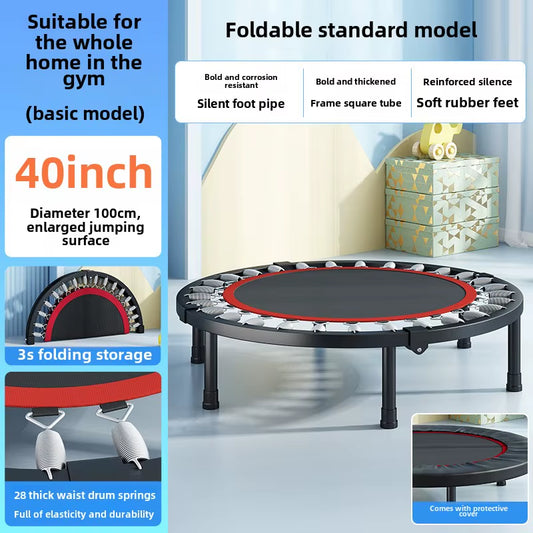 2025 New Trampoline Fitness Home Stable Anti-Rollover Foldable Indoor Adult Sports Exercise Load 150Kg