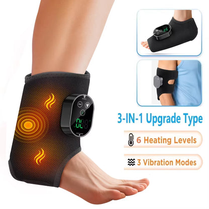 New Electric 3-In-1 Ankle Calf Foot Vibration Heated Massager 6 Level Hot Compress Massage Wrist Ankle Brace Leg Hand Foot Relax