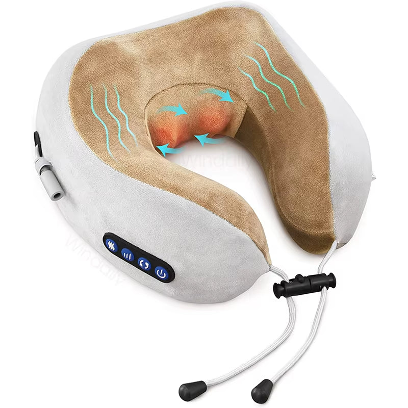 Electric Neck Massager with Heat Vibration 3D Kneading Shiatsu Massage U Shaped Pillow for Shoulder Cervical Pain Relief Fatigue