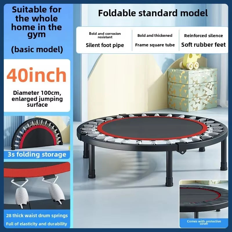 2025 New Trampoline Fitness Home Stable Anti-Rollover Foldable Indoor Adult Sports Exercise Load 150Kg