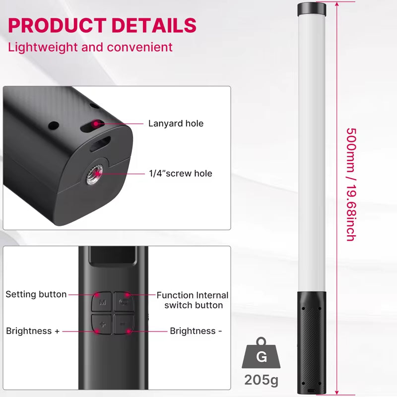 Ulanzi VL119 RGB Handheld Stick Light Wand Tube LED Video Light CRI 95+ 2500K-9000K 2000Mah Photography Lighting Fill Lamp