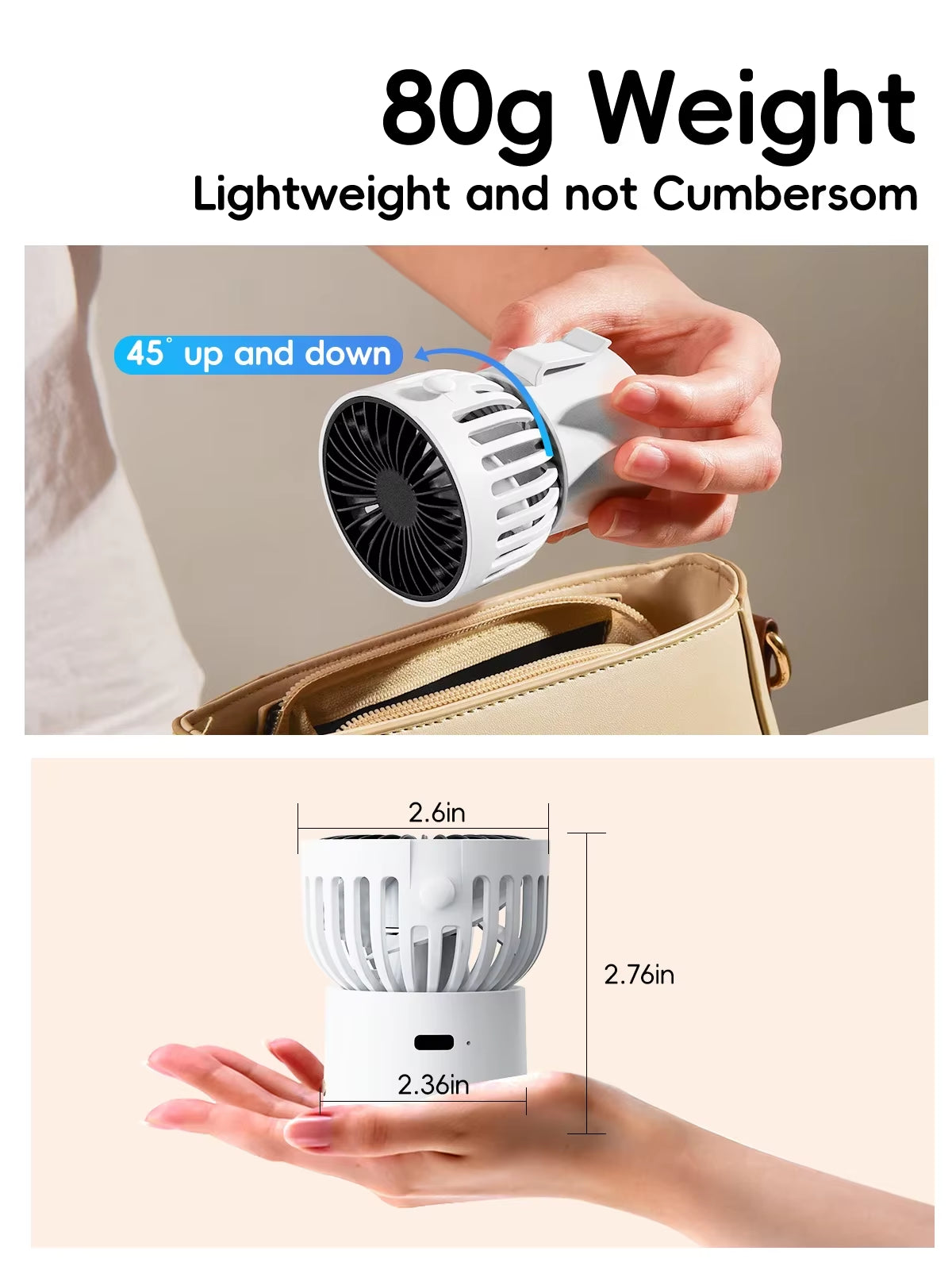 Mini Portable Rechargeable Fan 1000Mah Battery Type-C Neck Hanging Fan Desktop Clip on Clothing Waist Cooling Cold Air Fan