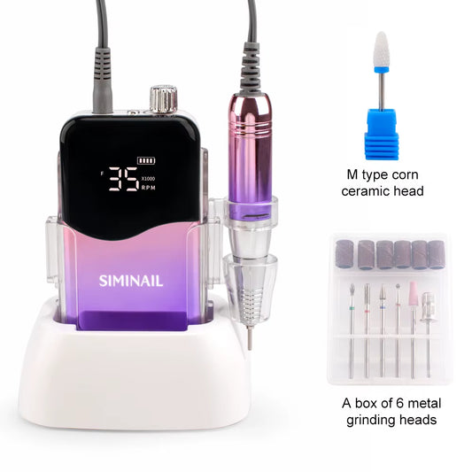 Professional Nail Drill Machine 35000RPM Portable Electric Nail File Rechargeable Manicure Machine Set Efile Bit Kit