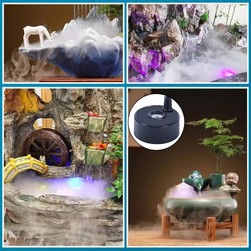 2-IN-1 USB 5V Mist Maker Fogger Mist Maker Colorful LED Lights 5V Sound Fountain Atomizer for Pond Rockery Fish Sink Mist Maker