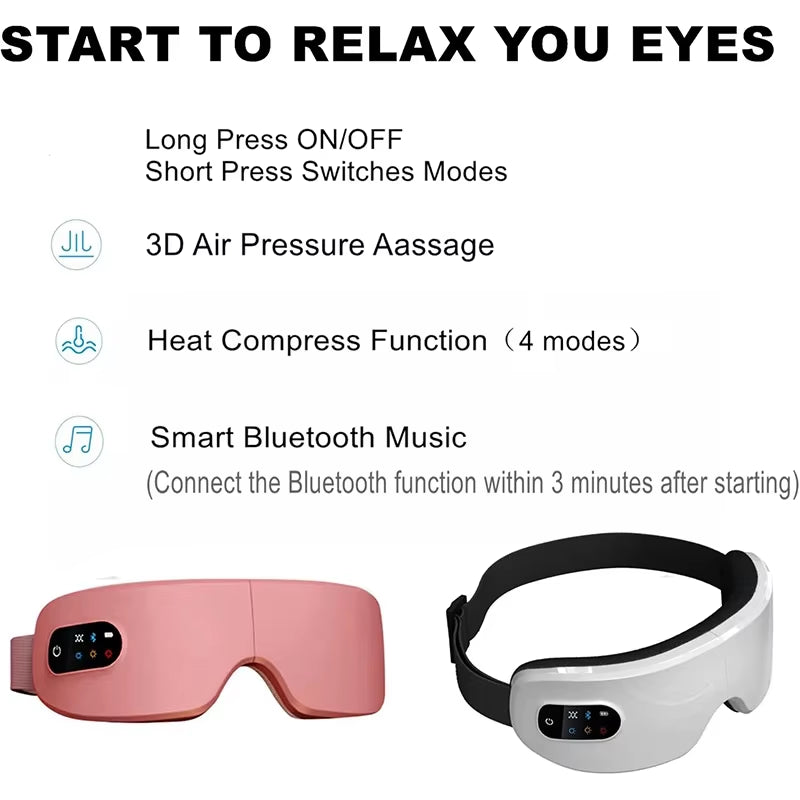 4D Eye Massager Smart Airbag Vibration Eye Care Instrument Hot Compress Bluetooth Eye Massage Glasses Fatigue Anti-Wrinkle Care