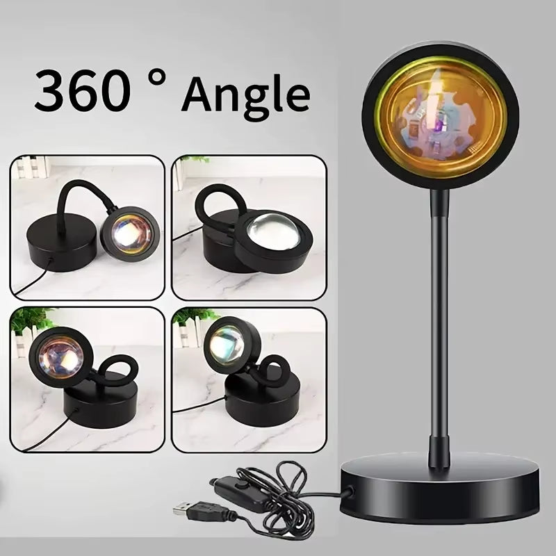 1Pc LED Sunset Light, Sunset Light Projector Atmosphere Light, Bedroom LED Night Light Projector, Room Atmosphere Light Office H