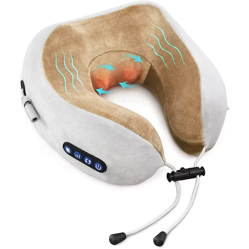 Electric Neck Massager with Heat Vibration 3D Kneading Shiatsu Massage U Shaped Pillow for Shoulder Cervical Pain Relief Fatigue