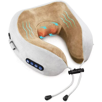 Electric Neck Massager with Heat Vibration 3D Kneading Shiatsu Massage U Shaped Pillow for Shoulder Cervical Pain Relief Fatigue