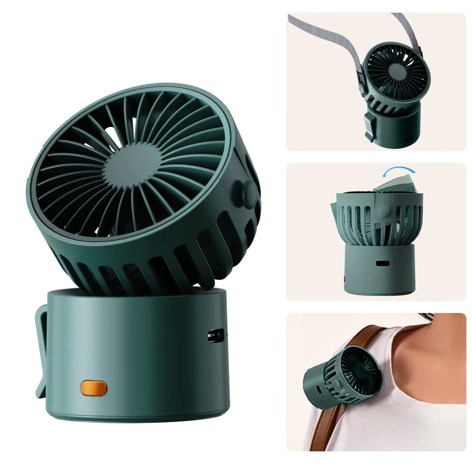 Mini Portable Rechargeable Fan 1000Mah Battery Type-C Neck Hanging Fan Desktop Clip on Clothing Waist Cooling Cold Air Fan