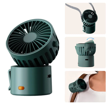 Mini Portable Rechargeable Fan 1000Mah Battery Type-C Neck Hanging Fan Desktop Clip on Clothing Waist Cooling Cold Air Fan