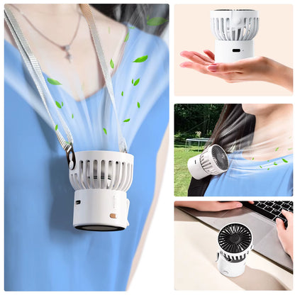 Mini Portable Rechargeable Fan 1000Mah Battery Type-C Neck Hanging Fan Desktop Clip on Clothing Waist Cooling Cold Air Fan