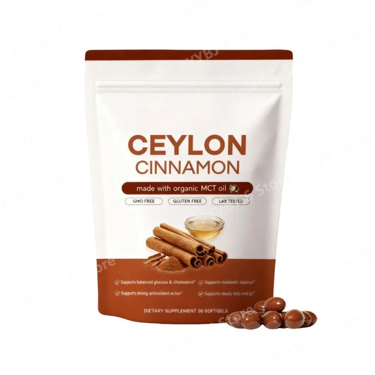 Ceylon Cinnamon Softgels with Organic MCT Oil, Supports Antioxidant Action and Digestive Wellness for Daily Energy - 30 Softgels